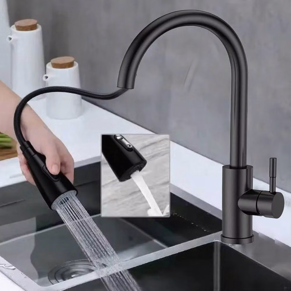 SPETLEK Single Lever Kitchen Sink Mixer Tap with Pull Out Spout and Spray Function in Silver Chrome – 3