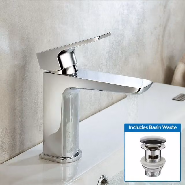 Nes Home Finn Single Lever Basin Mono Mixer Tap with Pop Up Waste in Chrome Silver – 1