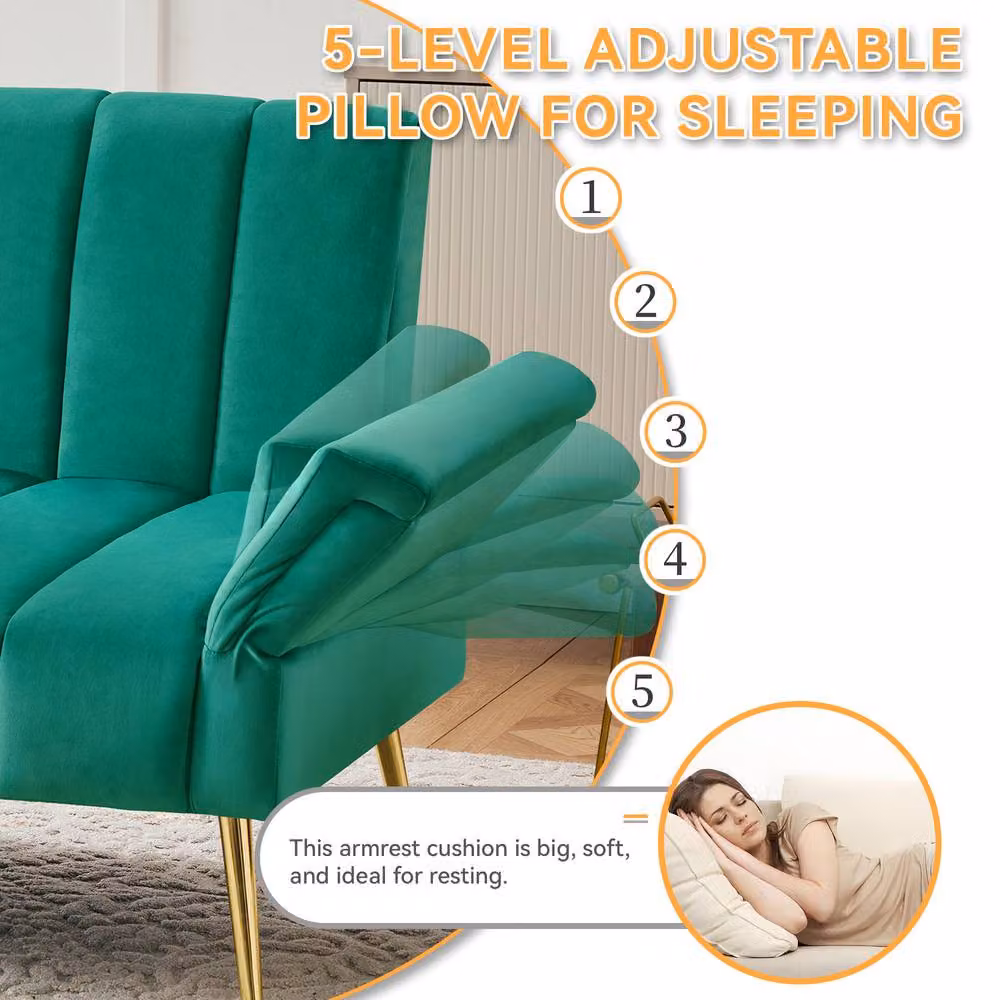 BTM Green Velvet Folding Sofa Bed with Foam Upholstery and Removable Covers, W/D/H: 183 x 75 x 76 cm – 3