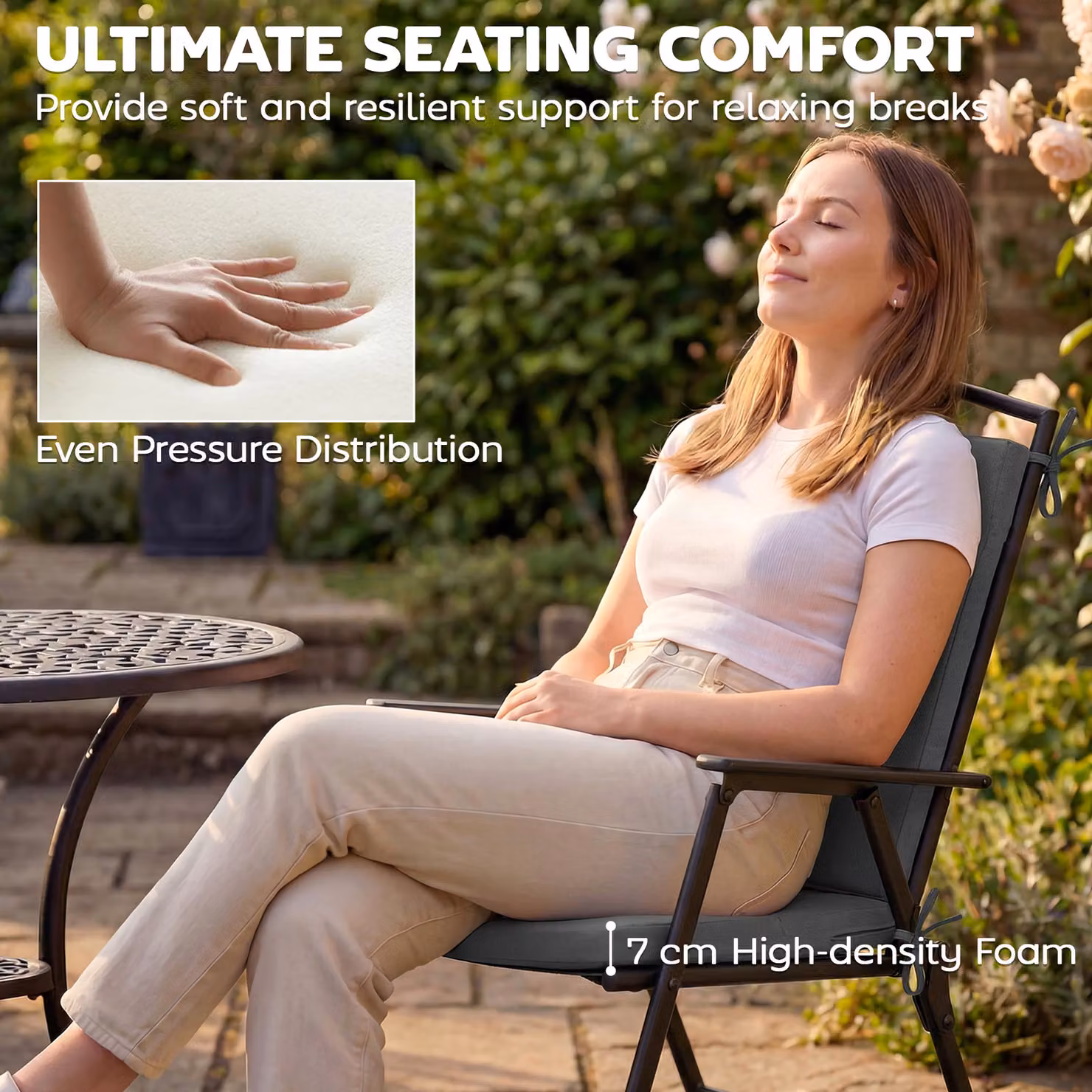 Outsunny Set of 2 Waterproof Outdoor Seat Cushions with Ties, Dark Grey Rectangular Foam Garden Seat Pads with Removable Washable Covers – 4