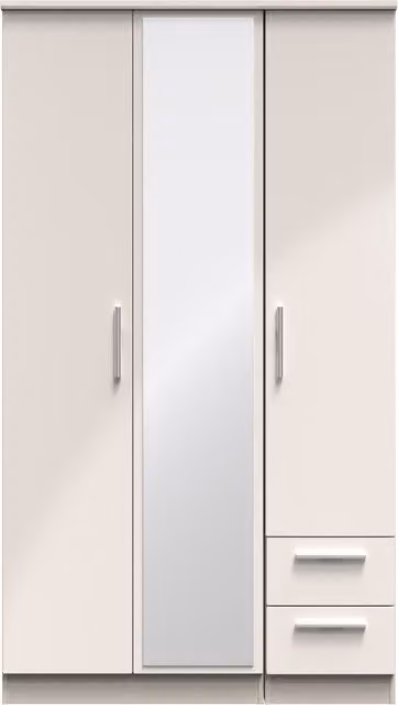 2 U Windsor Ready Assembled Tall Triple Mirror Wardrobe with Integrated Drawers in Taupe