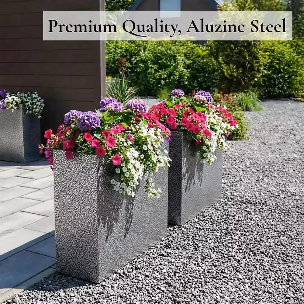 Access Garden Products Galvanised Steel Trough Planter in Silver and Black, W: 75 cm, H: 90 cm – 5