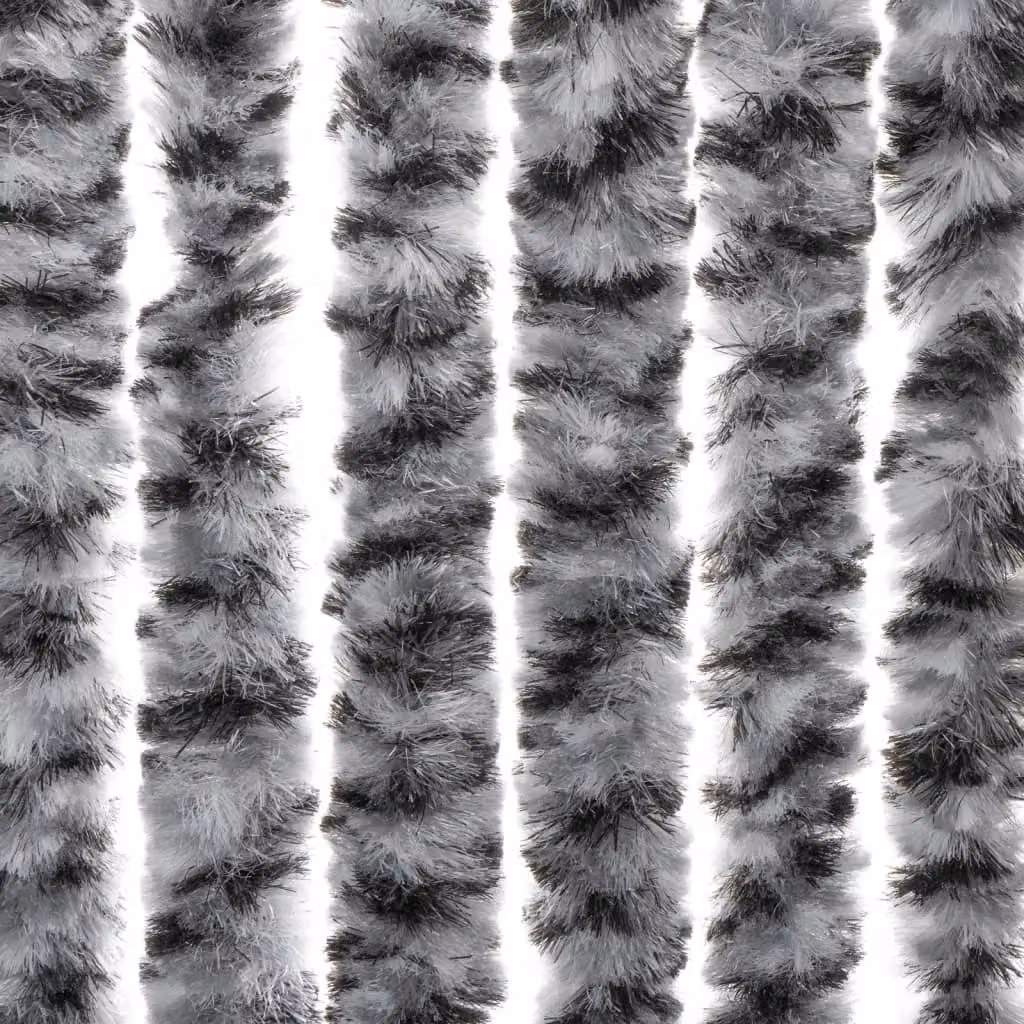 Berkfield Home Striped Chenille Fly Curtain in Grey, Black and White, W: 100 cm, H: 200 cm – 5