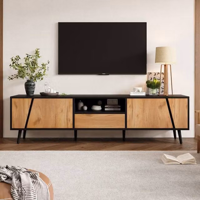 Matteo Modern Wood and Black TV Unit with Storage and Soft-Close Doors – 1