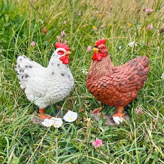 Farmwood Pair of Brown and Multicolour Garden Chicken Ornaments