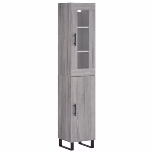 vidaXL Modern Grey Highboard in MDF and Metal, W/D/H: 34.5 x 34.5 x 180 cm