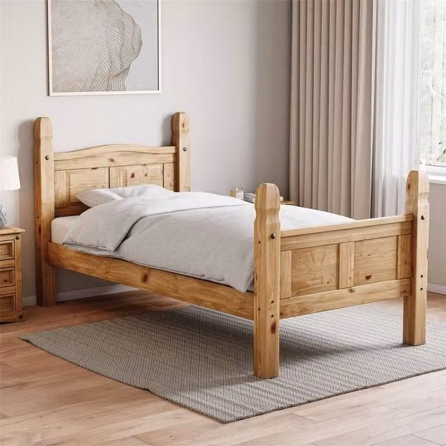 SPETLEK Modern Double Bedroom Bed Frame in Natural Pine and Black Mixed Materials, 140 x 200 cm