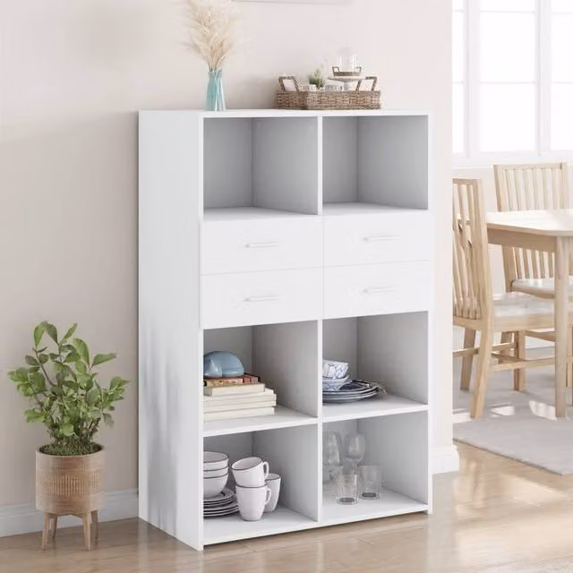 Berkfield Home White Modern Highboard in MDF, W/D/H: 80 x 42.5 x 124 cm