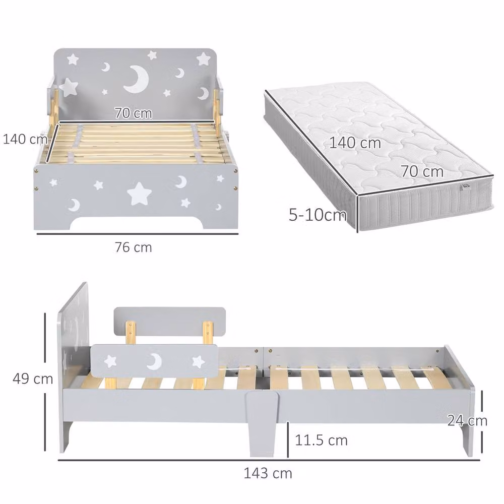 STILVORA Toddler Bed with Side Rails in Grey, W/D/H: 80 x 160 cm – 2