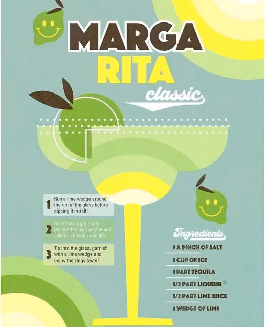 Dominique Vari Margarita Multicolour Paper Poster with Blue Botanical and Typography Design