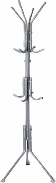 Pirlo Plush Modern Metal Coat Stand with 12 Hooks in Matt Grey