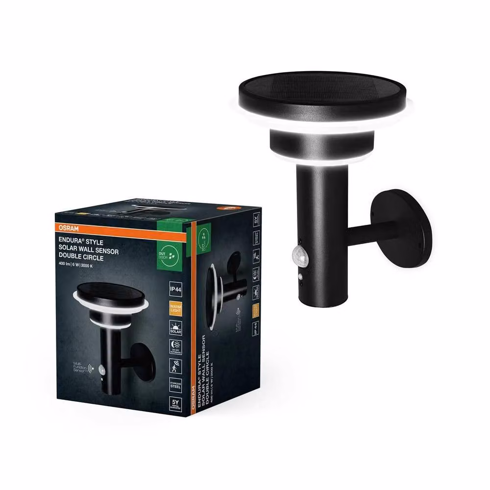 Osram Endura Solar LED Outdoor Wall Light with Motion and Dusk Sensor, 400lm, Black Stainless Steel – 3
