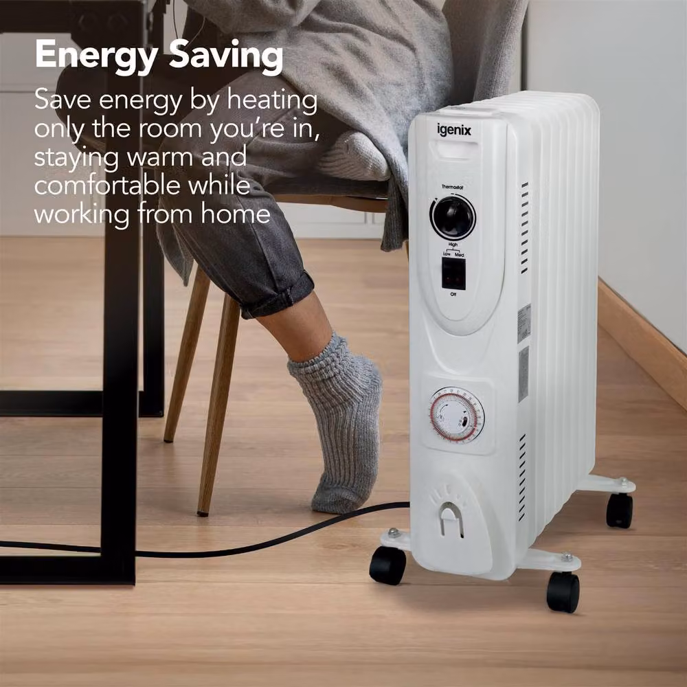 Igenix 2kW Oil Filled Radiator with Timer, White – 4