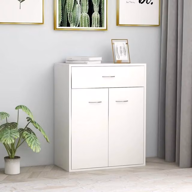 Berkfield Home White Minimalist Sideboard in MDF, W/D/H: 60 x 30 x 75 cm