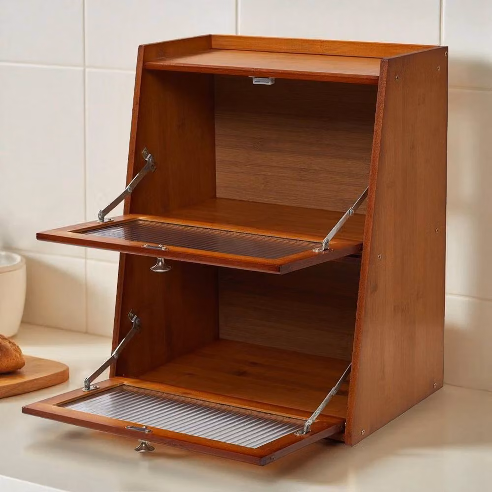 SPETLEK 2 Door Brown Wooden Counter Top Cabinet with Glass Doors – 3