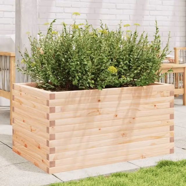 Berkfield Home Decorative Garden Planter in Brown and Beige Wood, W: 90 cm, D: 60 cm, H: 45.5 cm