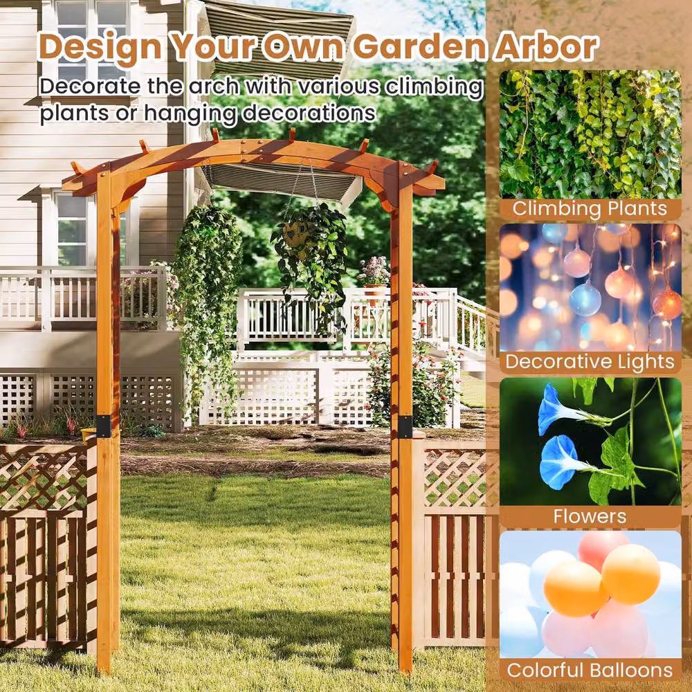 Costway Wooden Garden Arbor Trellis in Natural Brown, H 229 x W 60 x D 60 cm – 6
