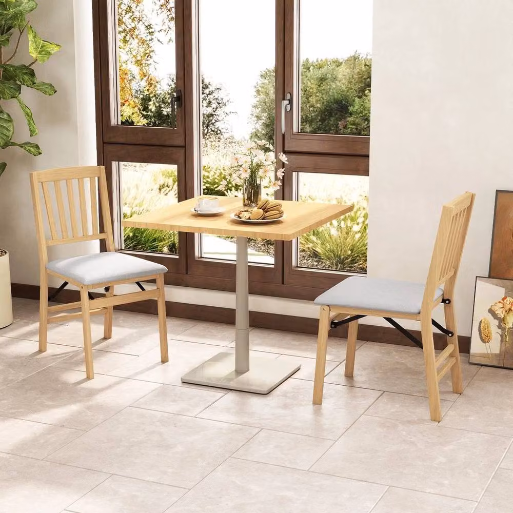 SPETLEK Set of 2 Grey Fabric Padded Folding Dining Chairs in Rubberwood – 3