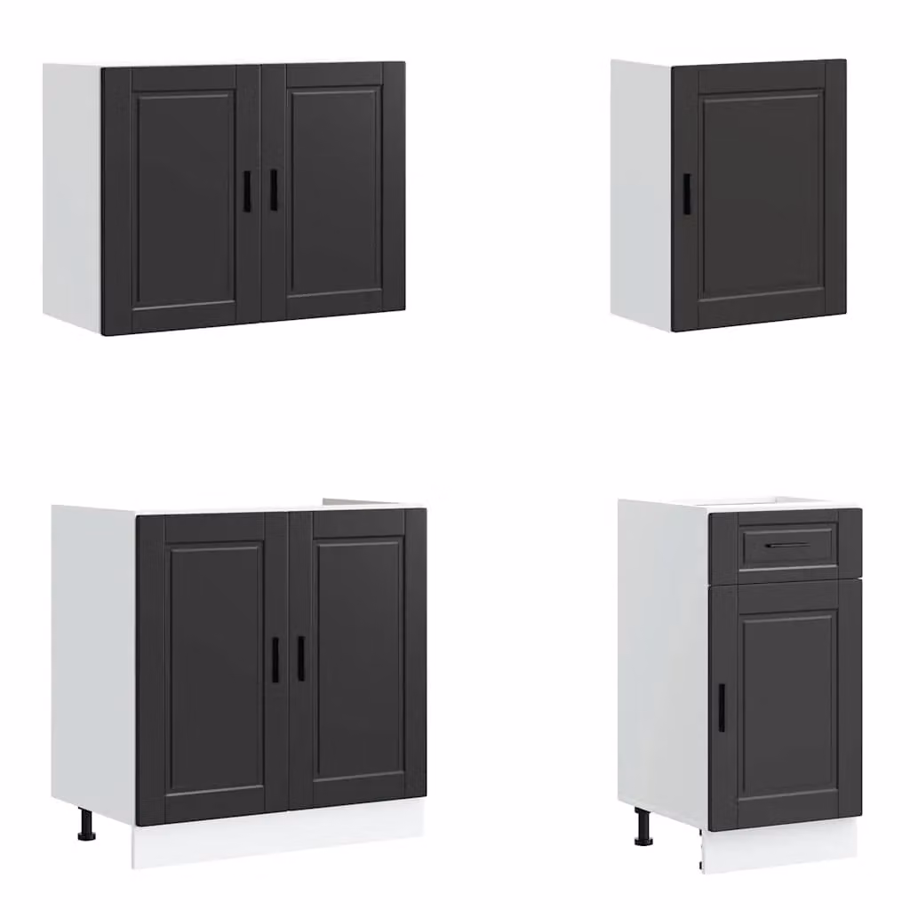 Berkfield Home Kalmar 7 Piece Modern Kitchen Cabinet Set in Black Matt MDF – 3