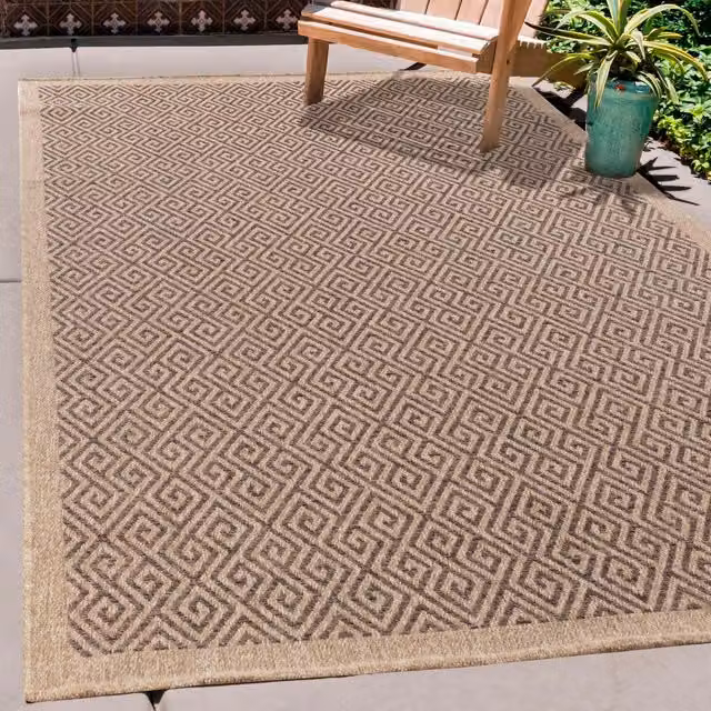 Desire Rugs Modern Geometric Jute Outdoor-Indoor Waterproof Rug in Brown and Beige, W: 120 cm, L: 170 cm