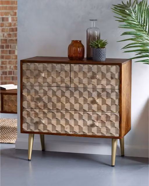 Worcester Edison 4 Drawer Chest in Brown and Gold