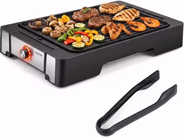 Costway 2300W Electric Indoor Grill and Griddle with Nonstick Die Cast Metal Surface in Black – 1