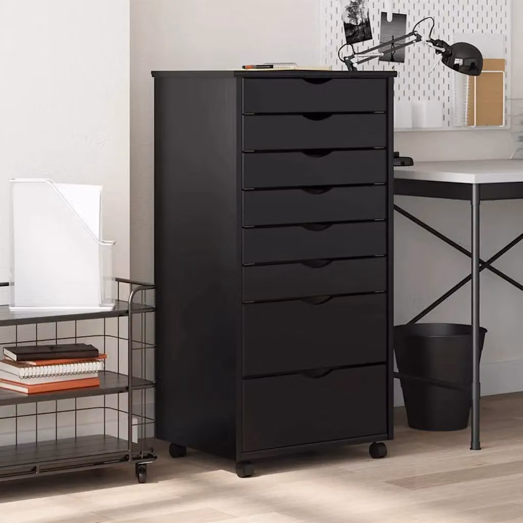 Berkfield Home MOSS Rolling Cabinet with Drawers in Black Solid Pine Wood – 2