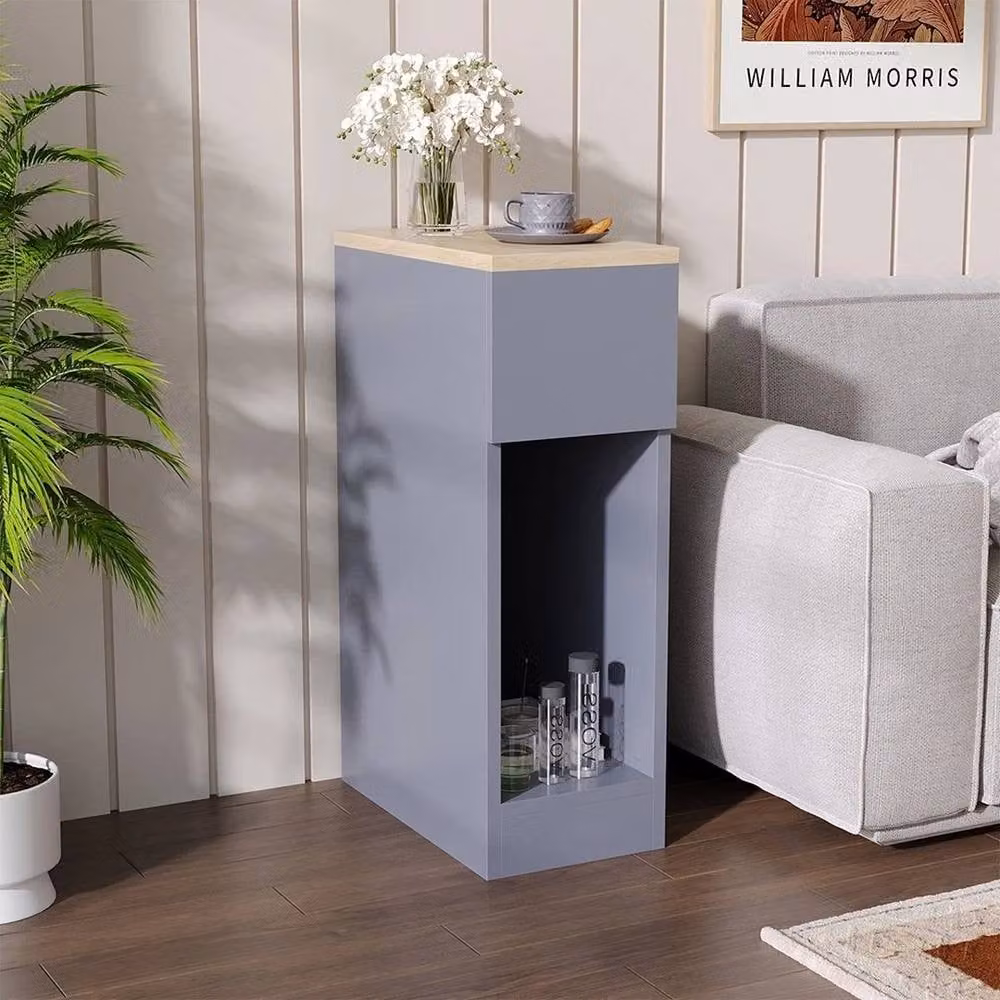 FORGEVIO Grey and Wood Small Narrow Bedside Table – 2