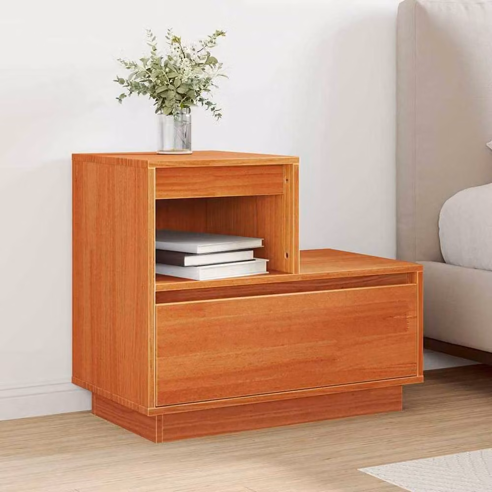 Berkfield Home Modern Bedside Cabinet Set of 2, Wax Brown Solid Pinewood, W: 60 cm, D: 34 cm, H: 51 cm – 4