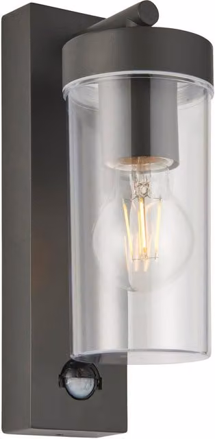Loops Modern Outdoor Wall Lantern Light in Grey with PIR Motion Sensor, Timer and Dimmable LED Function, E27