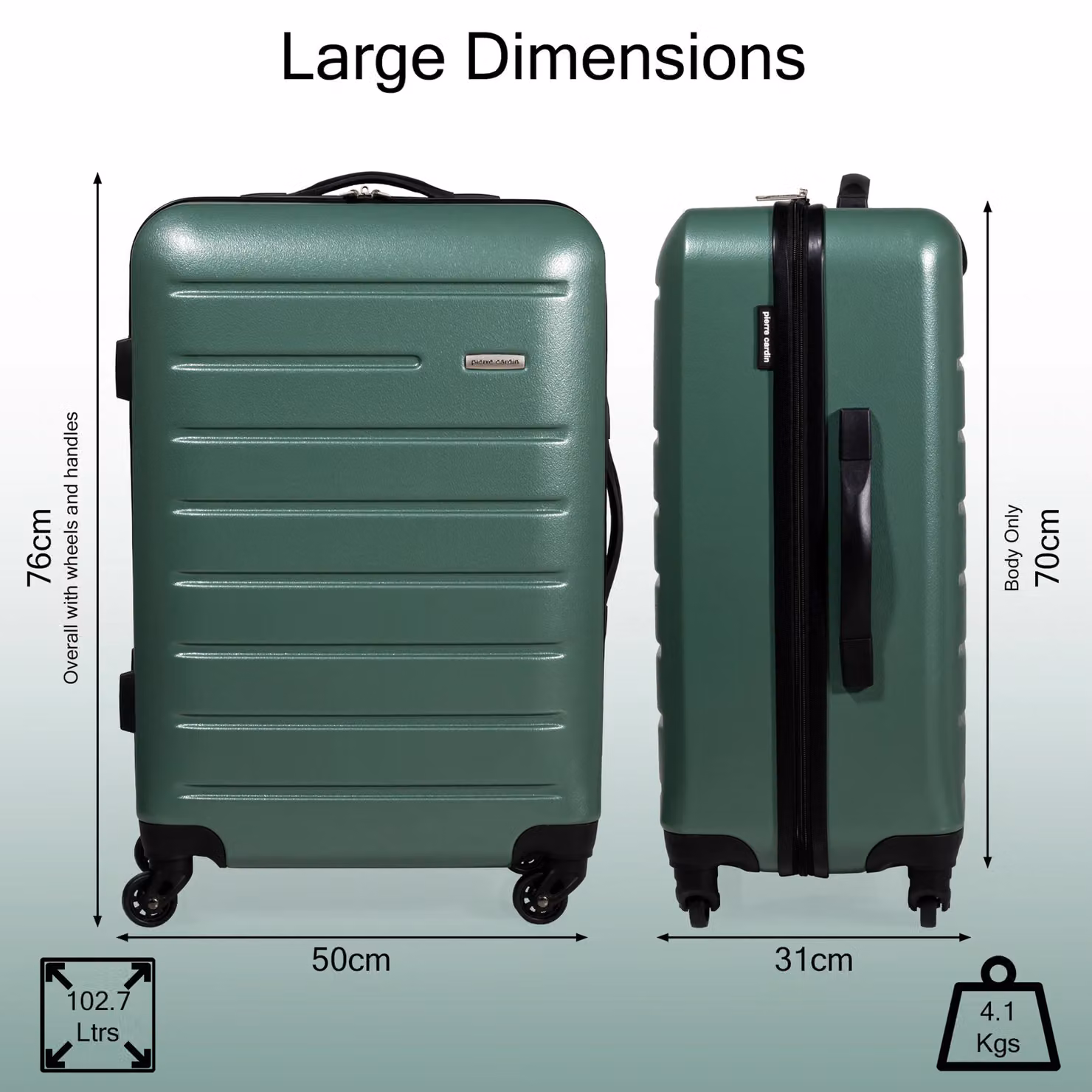 Pierre Cardin Voyager Large Hard Shell Lightweight 4 Wheel Travel Suitcase in Green – 6