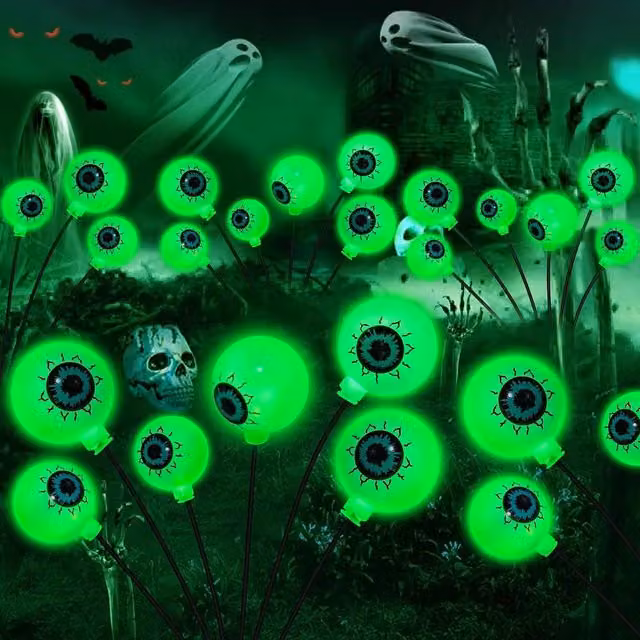 Garwarm Solar Halloween Spooky Eyeball LED Decorations, 4 Pack, Green