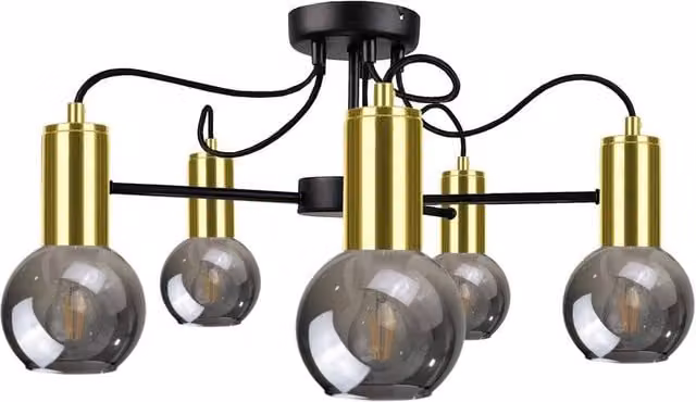 Netlighting Liv Modern Multi Arm Semi Flush Ceiling Light in Black and Gold, Diameter: 60 cm, 5x E27