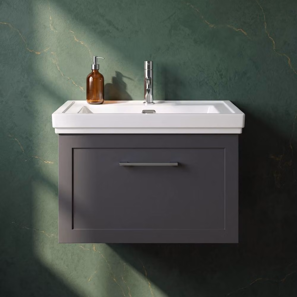 Balterley Stonnall Wall Mounted 1 Drawer Vanity Unit and Fireclay Basin in Dark Grey and White, Width: 60 cm – 4