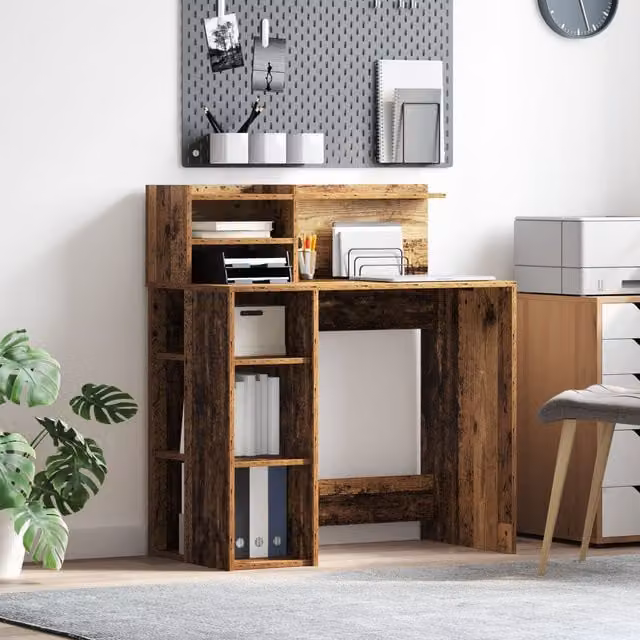 Berkfield Modern Writing Desk with Storage in Old Wood, W/D/H: 90 x 48 x 101.5 cm – 1