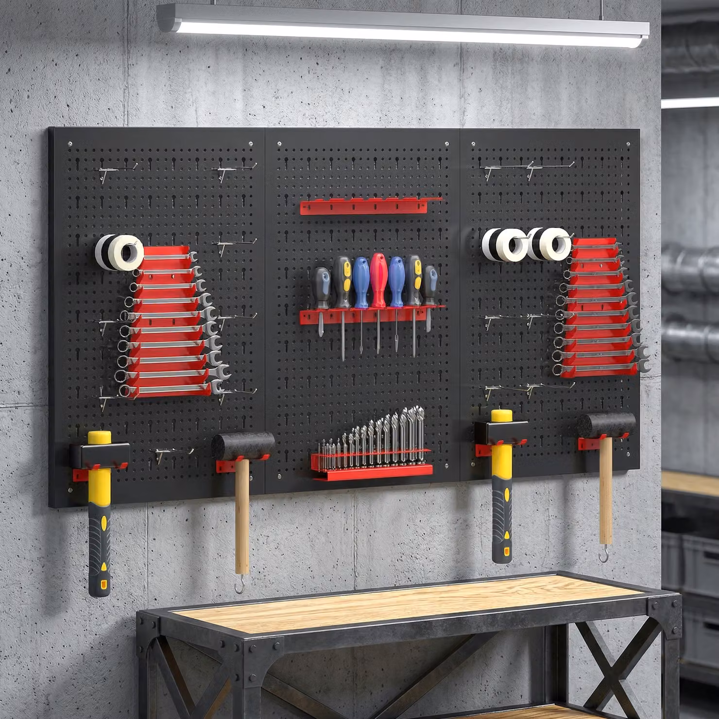 HOMCOM 28-Piece Wall-Mounted Steel Pegboard Garage Tool Storage Unit in Black and Red – 2