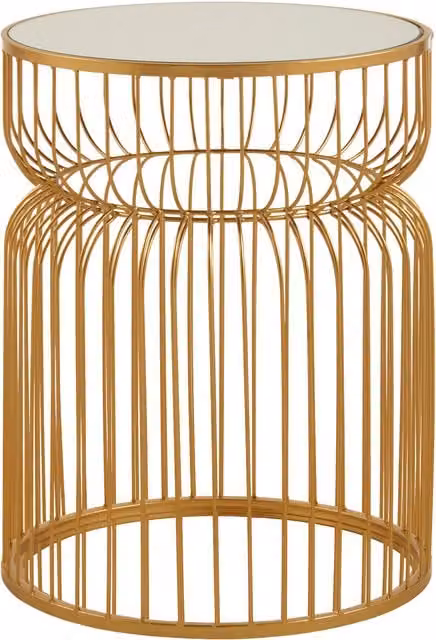 Orsina Gold Metal Round Side Table with Glass Top, W/D/H: 42 x 42 x 55 cm