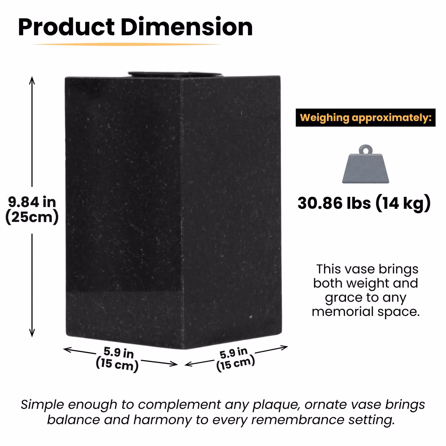 Novecrafto Classic Square Granite Memorial Vase in Black and Grey for Cemetery or Garden – 2
