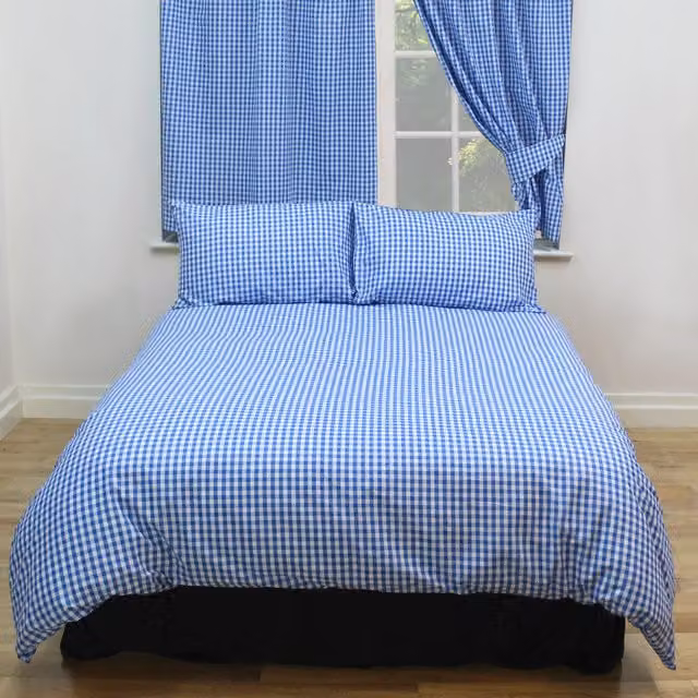 Kitchenwise Single Gingham Check Duvet Cover Set in Blue and White