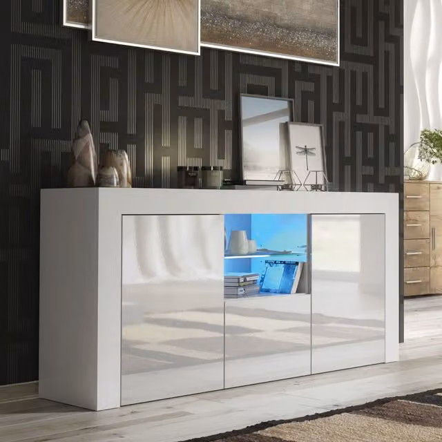 Creative Furniture Aurora Modern Gloss Sideboard with Integrated LED Lighting in White