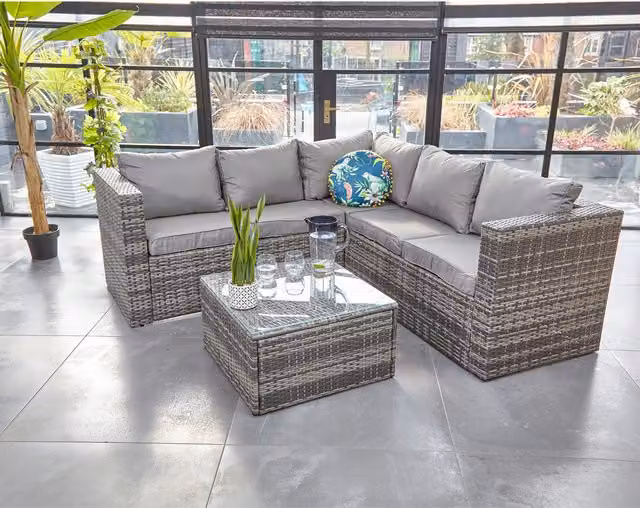 Furniture Maxi 5 Seater Corner Rattan Sofa Set in Grey