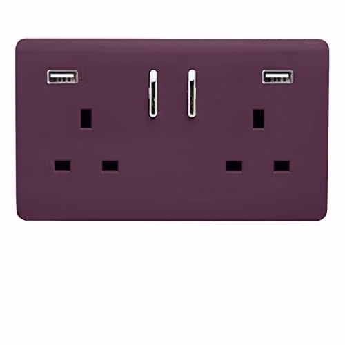 Trendi 2 Gang 13 Amp USB Switched Flush Socket with Plate in Purple – 1