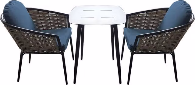 SHG Bolingbroke 2 Seat Aluminium Bistro Table Set in Dark Grey Wicker Rattan