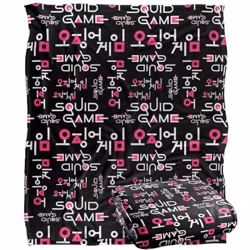 Netflix Squid Game Officially Licensed Silky Touch Super Soft Fleece Throw Blanket in White and Multicolour, W: 152 cm, D: 127 cm