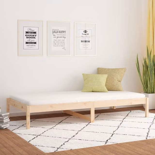 Berkfield Home Single Day Bed in Brown Solid Pine Wood, W/D/H: 90 x 190 cm