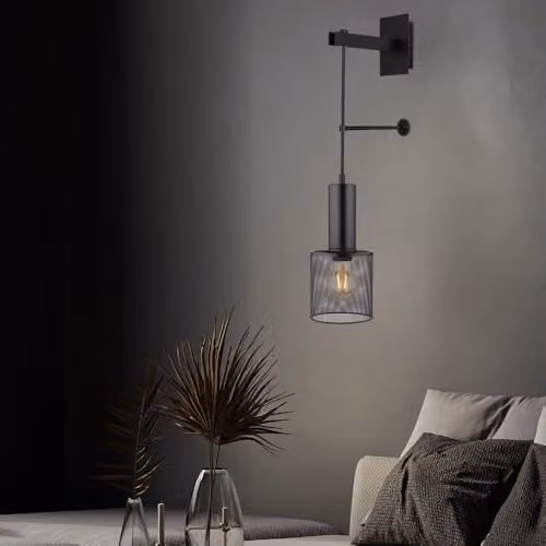 Globo Lighting Black Matt Cylinder Wall Lamp with Cord, Height: 60 cm – 4