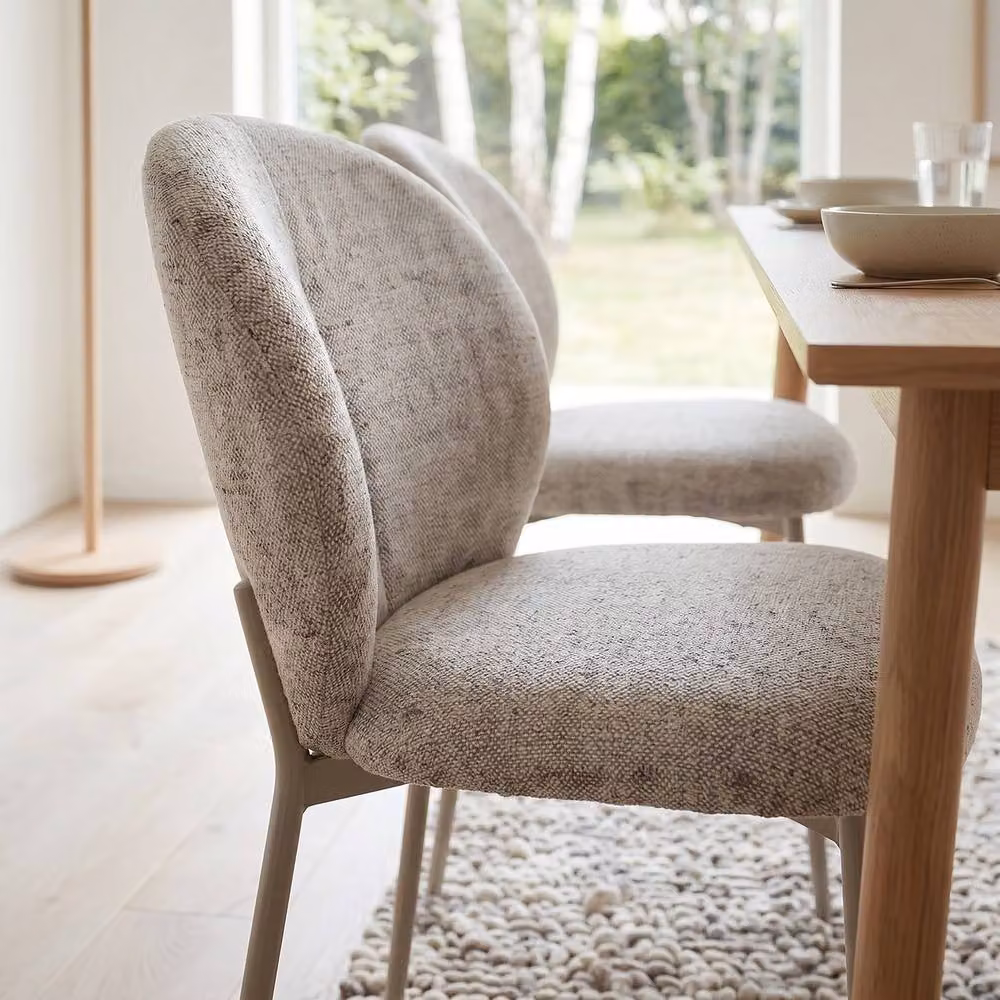 CALICOSY Ambre Set of 2 Upholstered Chairs in Mottled Beige Fabric, W: 60 cm, D: 48 cm, H: 80 cm – 3