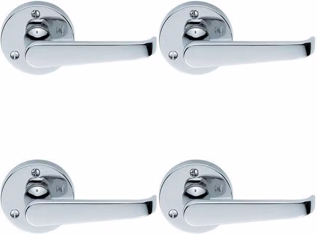 Loops 4 Pairs of Victorian Straight Shaped Lever Door Handles with 59mm Round Rose in Chrome
