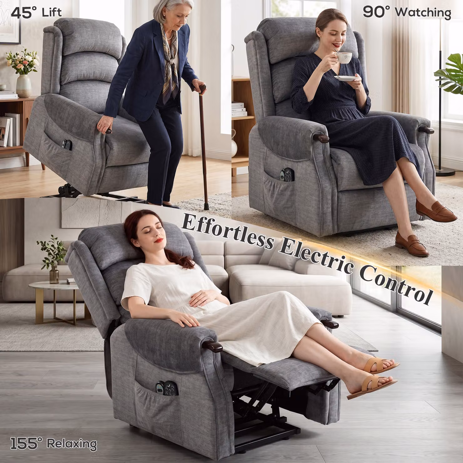 HOMCOM Power Lift Recliner with Vibration Massage and Heat in Light Grey – 4