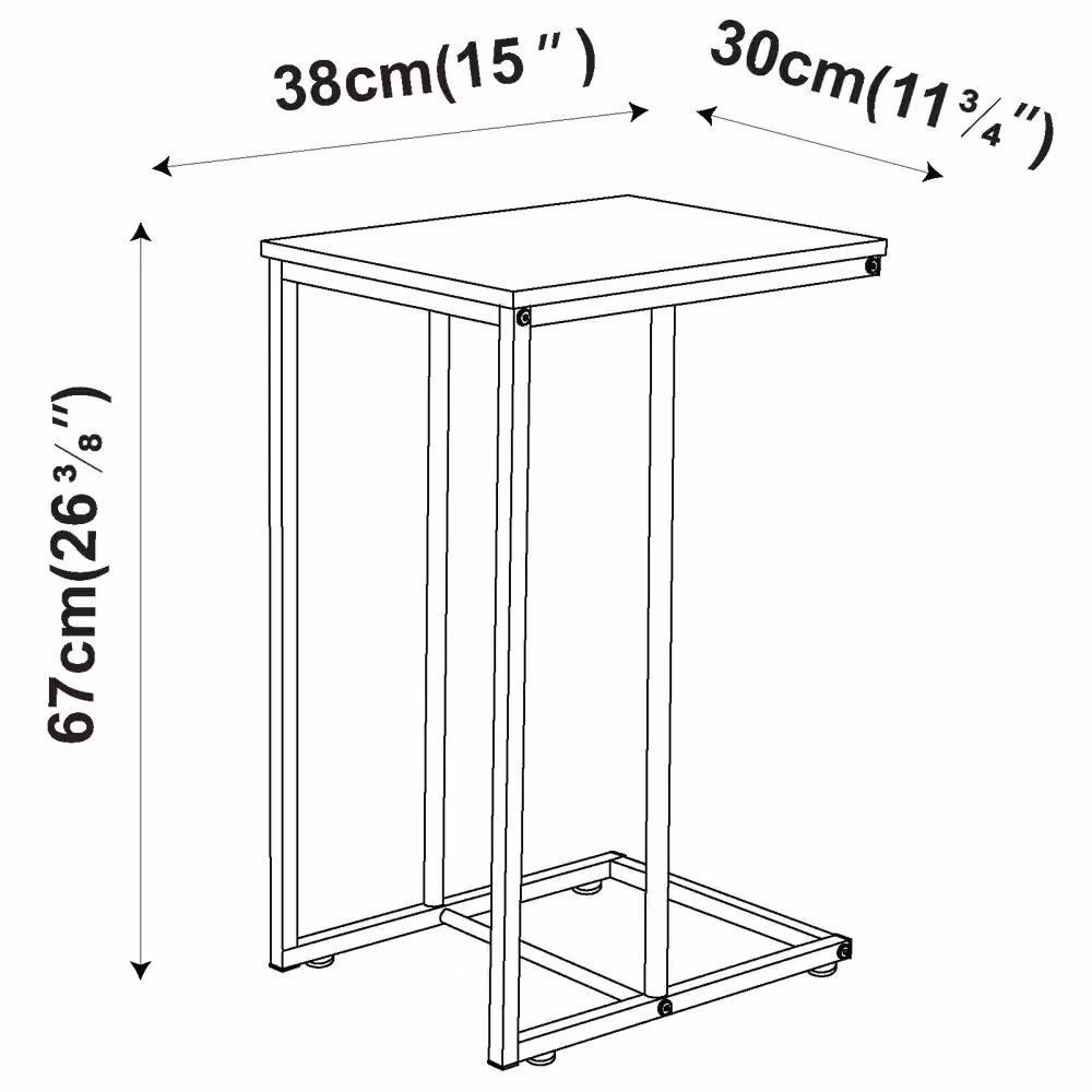 EONLION C Shaped Side Table with Black Metal Frame and MDF Top, W/D/H: 38 x 30 x 67 cm – 2